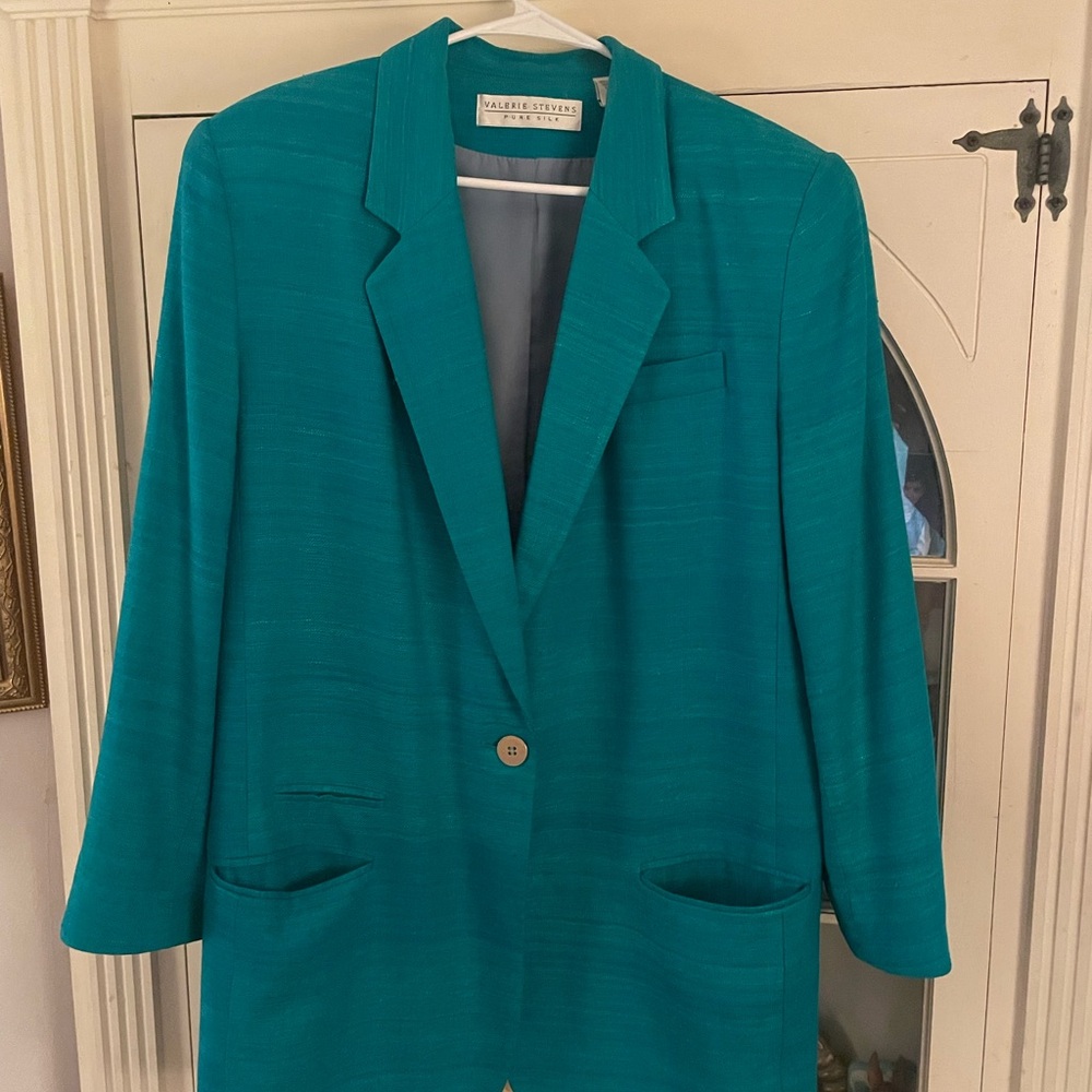 Valerie Stevens 100% silk Teal Blazer 14